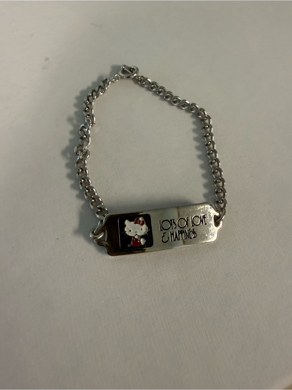 Hello Kitty Lots of Love & Happiness Silver Tone ID Chain Bracelet ❤️ KIDS Size